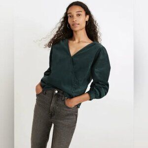Madewell Corduroy Kinston Side-Button Wrap Blouse